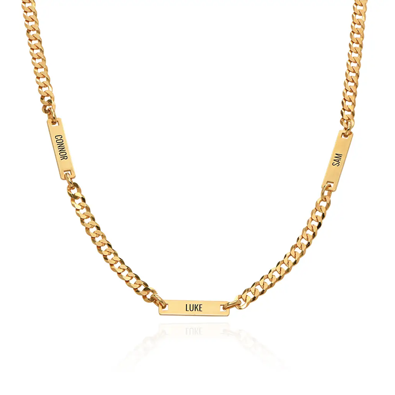 Colar de corrente de elo de meio-fio com nome clássico personalizado em ouro vermeil para homens-1