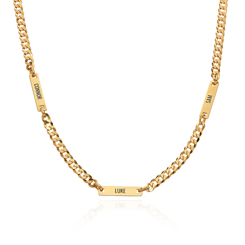 Gold Vermeil Personalized Classic Name Bar Curb Link Chain Necklace for Men-1