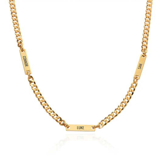 Gold Vermeil Personalized Classic Name Bar Curb Link Chain Necklace for Men