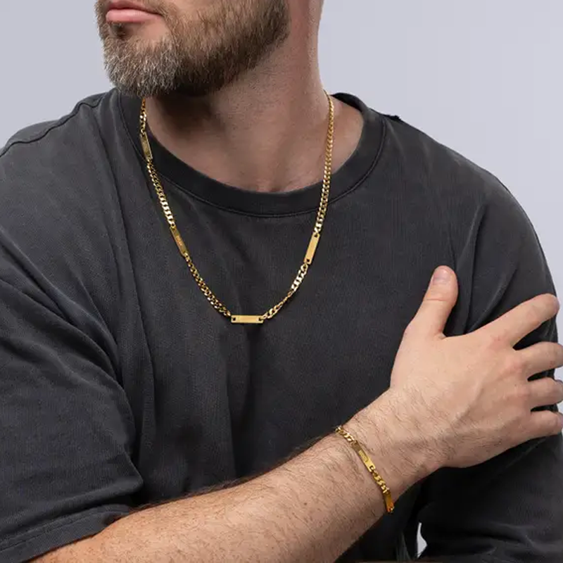 Collana con catena a maglie con barra del nome classica personalizzata in oro vermeil per uomo-2