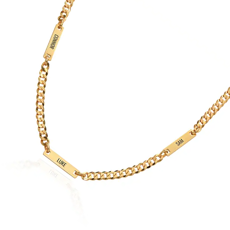 Colar de corrente de elo de meio-fio com nome clássico personalizado em ouro vermeil para homens-3