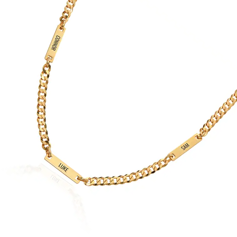 Gold Vermeil Personalized Classic Name Bar Curb Link Chain Necklace for Men-3