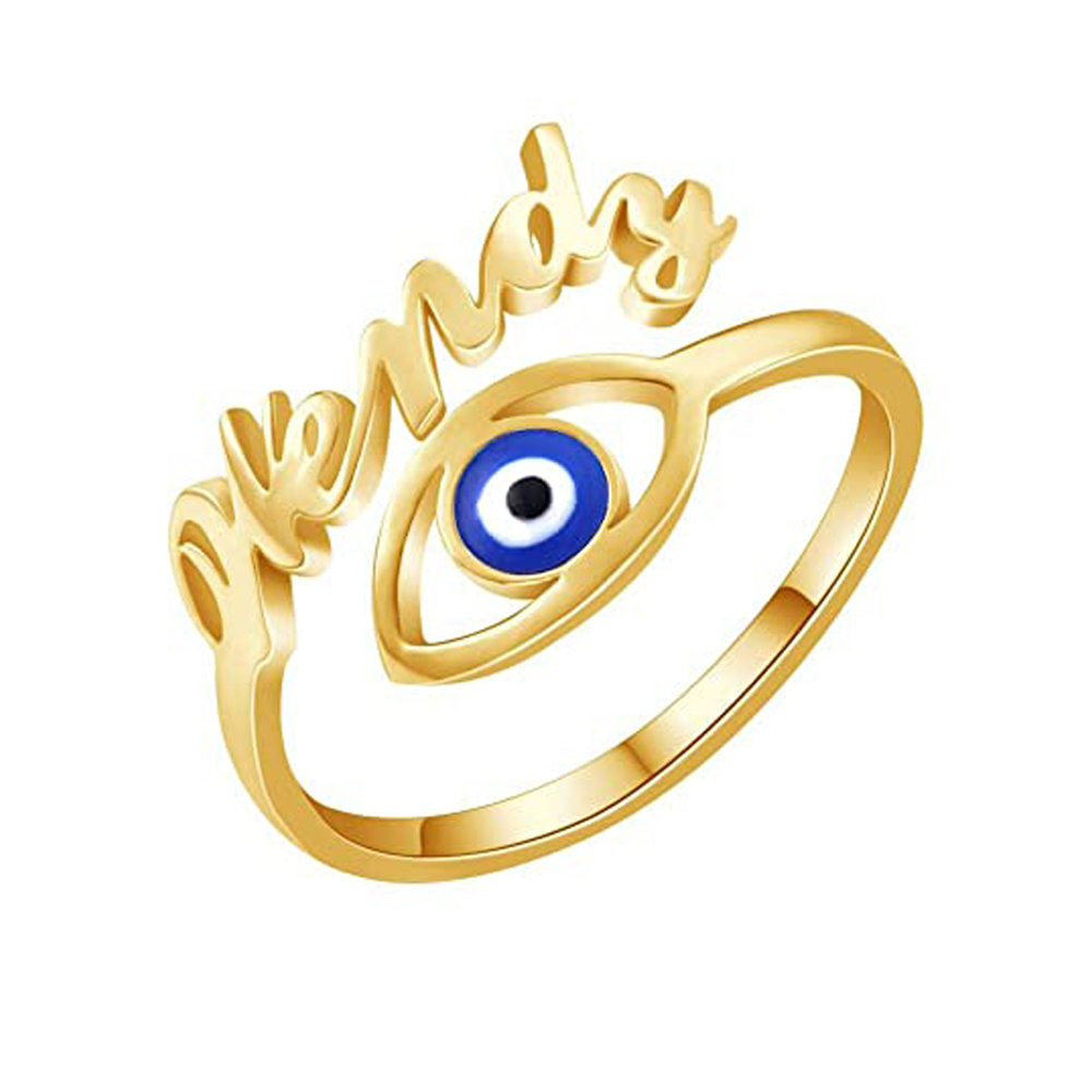 Anel de mau-olhado personalizado com nome clássico em ouro 10K-1