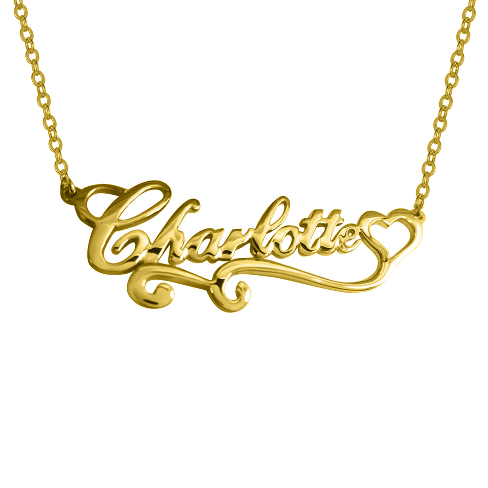 Collar Colgante Clásico Personalizado con Nombre y Corazón en Oro de 10K-1