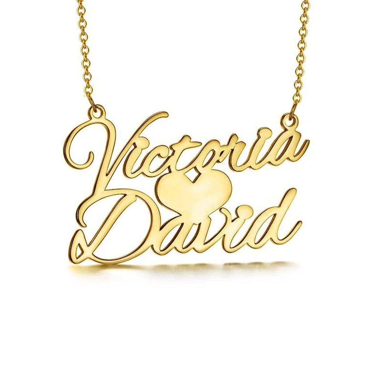 10K Gold Personalized Classic Name & Heart Pendant Necklace-1