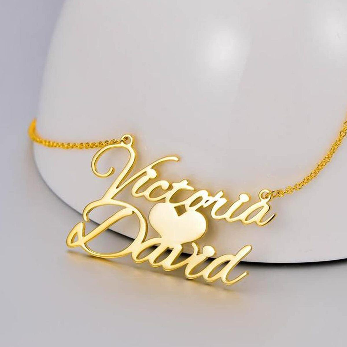 14K Gold Personalized Classic Name & Heart Pendant Necklace-3