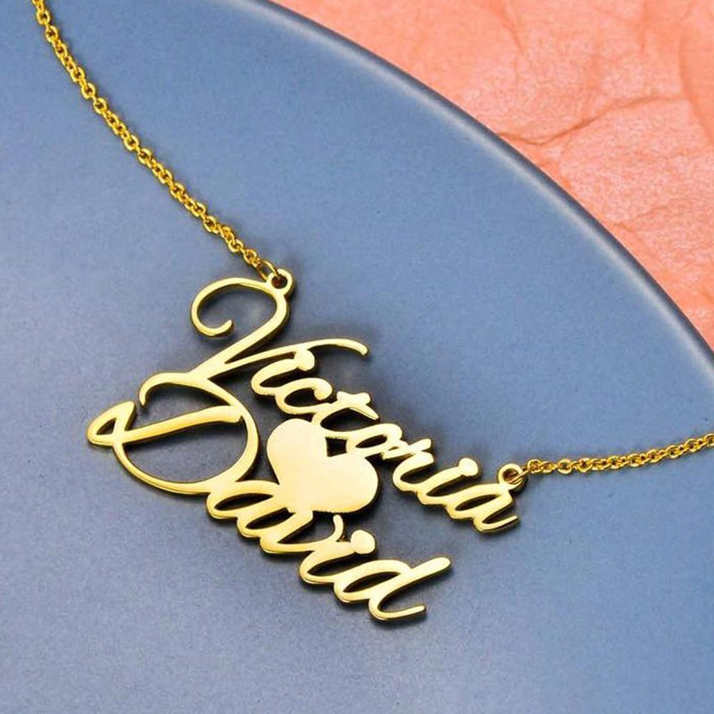 10K Gold Personalisierte Klassische Name & Herz-Anhänger Halskette-4