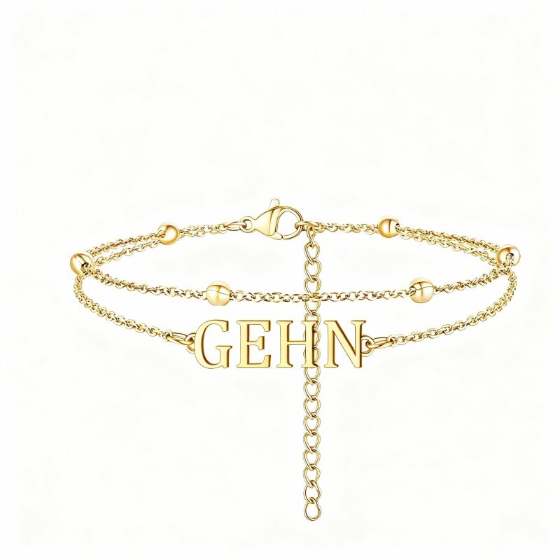 18Kゴールド パーソナライズ クラシックネーム マルチレイヤー チャーム アンクレット-1