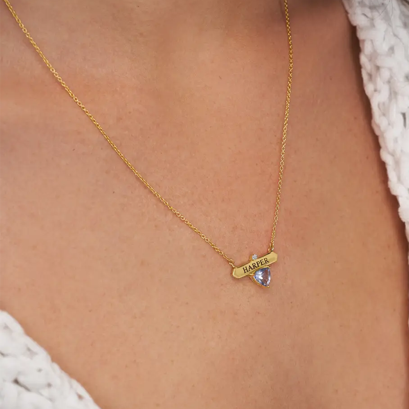 Collar con nombre clásico personalizado en oro vermeil con piedra de nacimiento para mujer-3