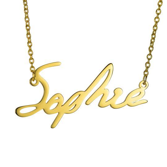 Collar colgante con nombre clásico personalizado en oro de 18 quilates-1