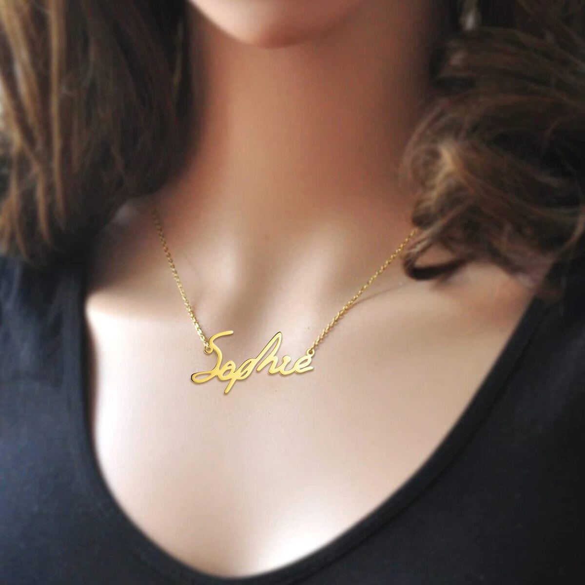 Collier pendentif prénom classique personnalisé en or 14K-2