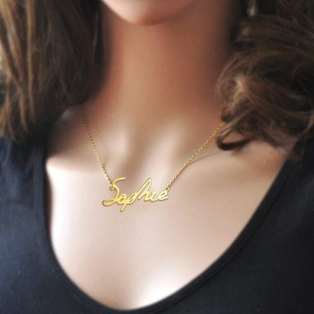 Collar colgante con nombre clásico personalizado en oro de 14 quilates-2