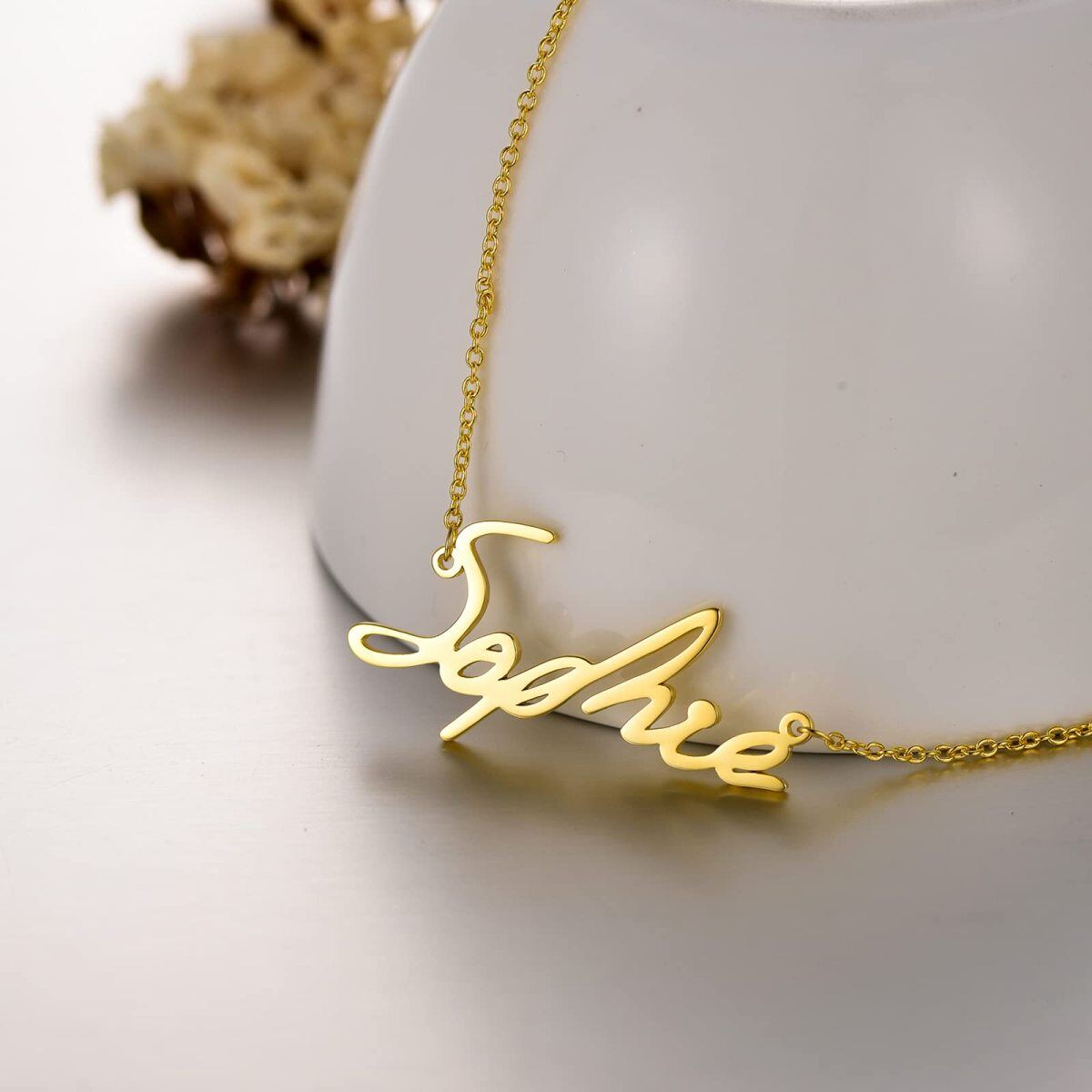 Collar colgante con nombre clásico personalizado en oro de 14 quilates-4