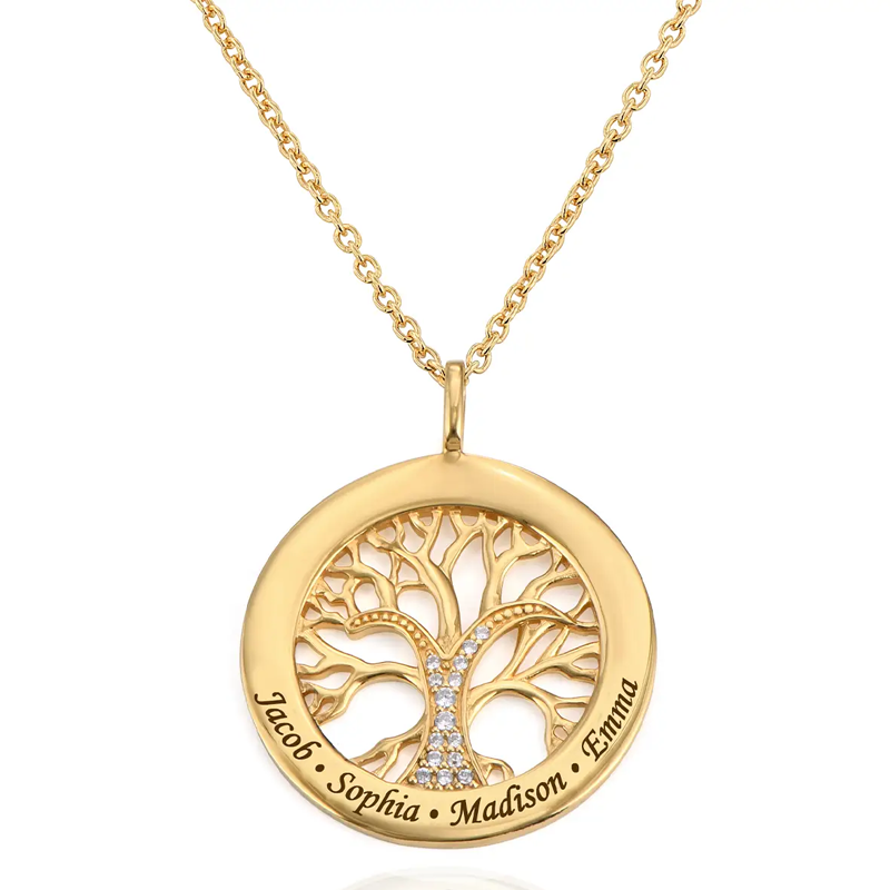 Collana con ciondolo classico personalizzato in vermeil oro con nome albero della vita per donna-1