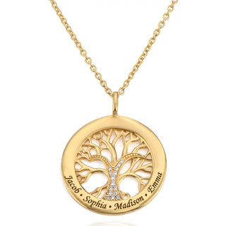 Gold Vermeil Personalized Classic Name Tree Of Life Pendant Necklace for Women-5