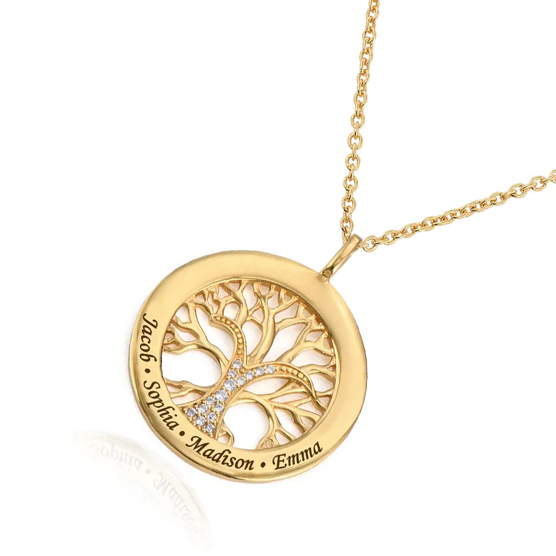 Gold Vermeil Personalized Classic Name Tree Of Life Pendant Necklace for Women-4