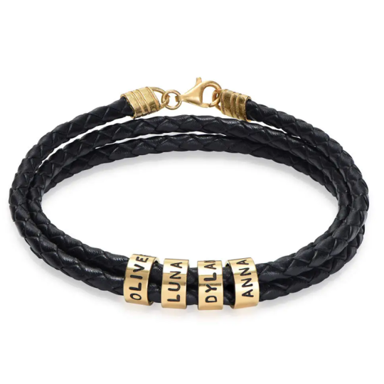 Gold Vermeil Personalized Engraving Beads Rope Chain Bracelet for Men