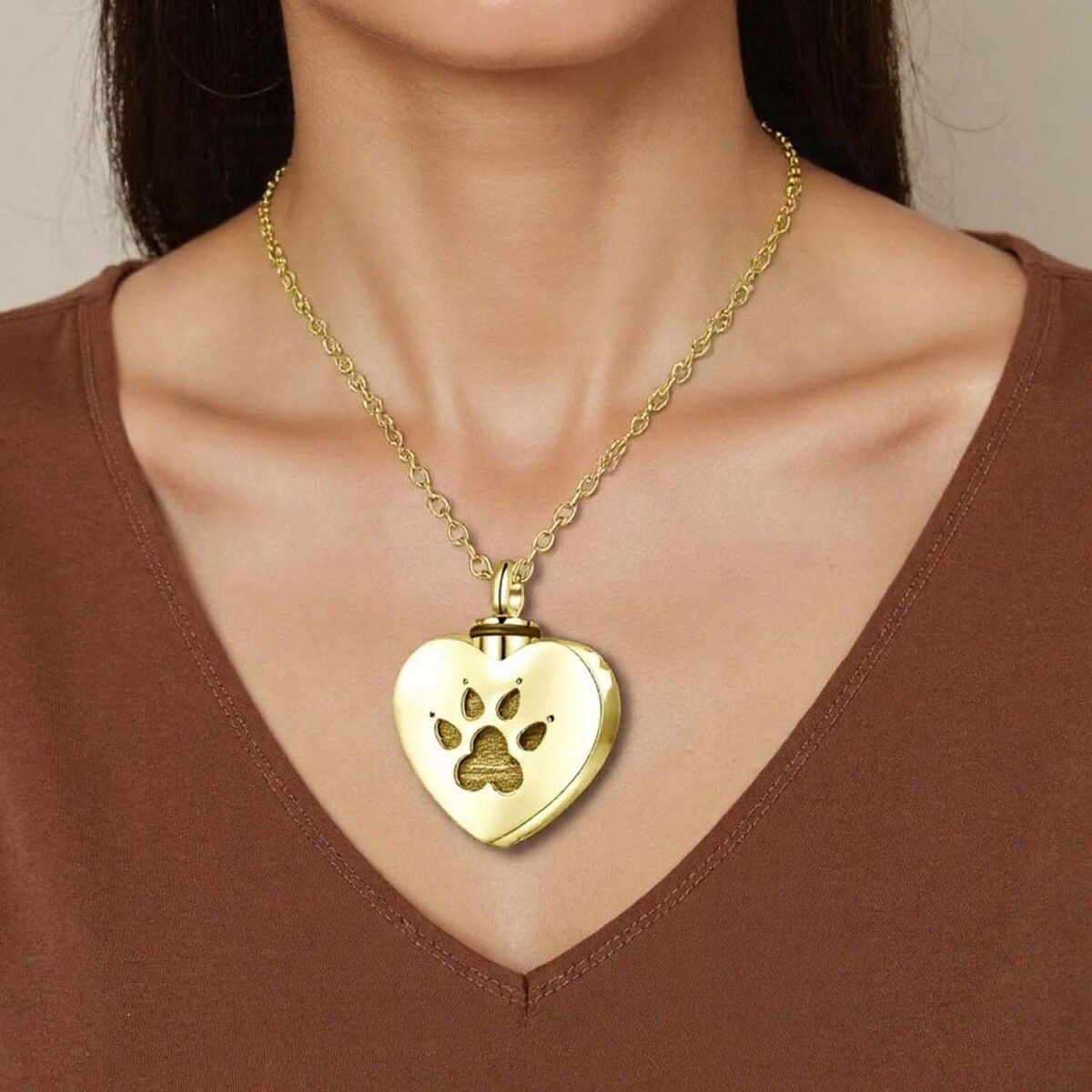 10K Gold Personalized Engraving Dog Paw & Heart Urn Necklace for Ashes-2
