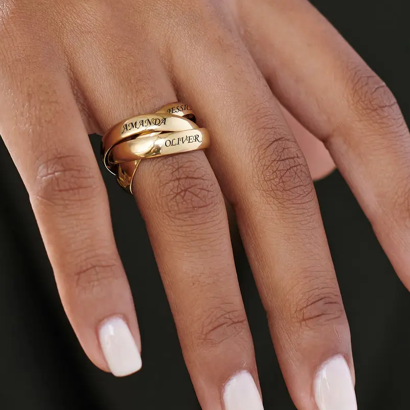 Gepersonaliseerde verlovingsring met vergulde gravure voor vrouwen-3