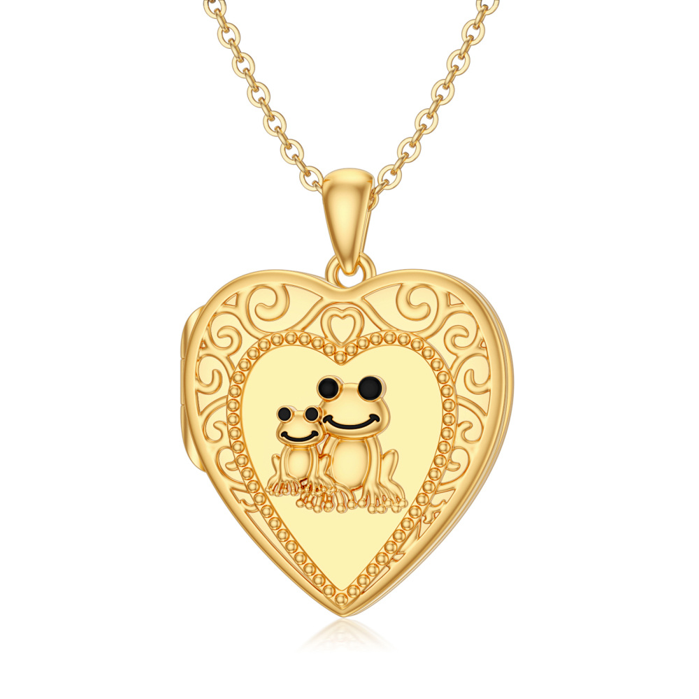 Colar com pingente de foto personalizada sapo de coração em ouro 10K para mulheres-1
