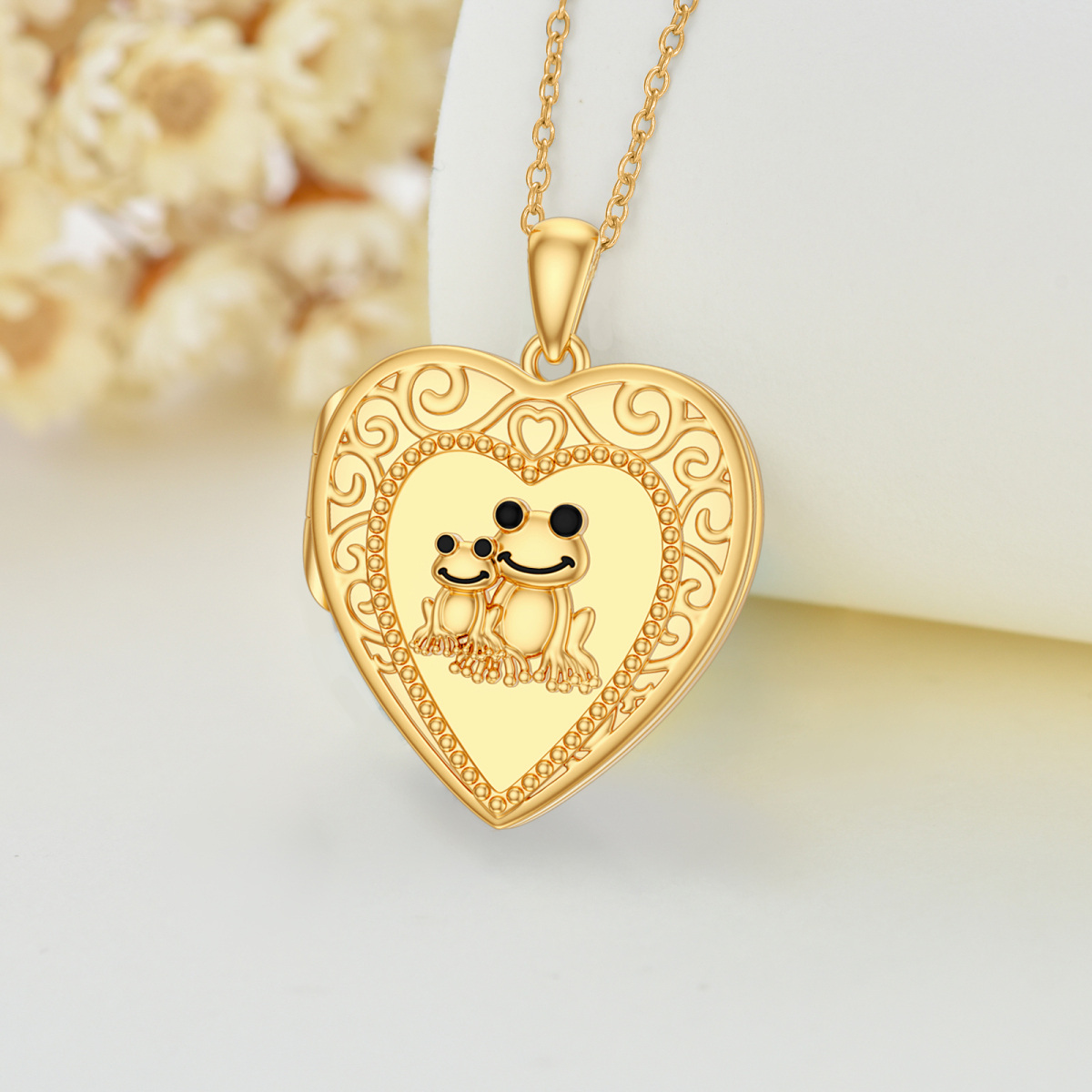 14K Gold & Personalized Engraving Frog & Personalized Photo & Heart Pendant Necklace-5