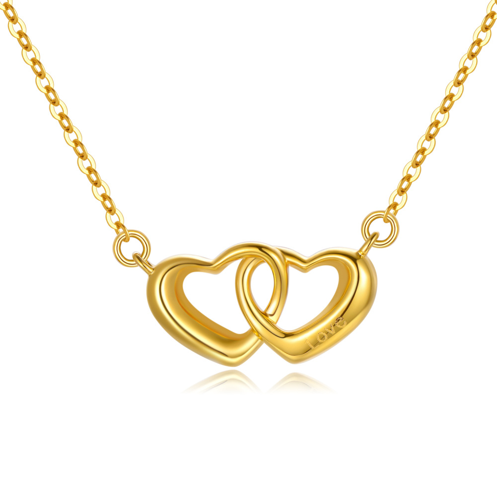 10K Gold Personalized Engraving & Heart With Heart Necklace-1