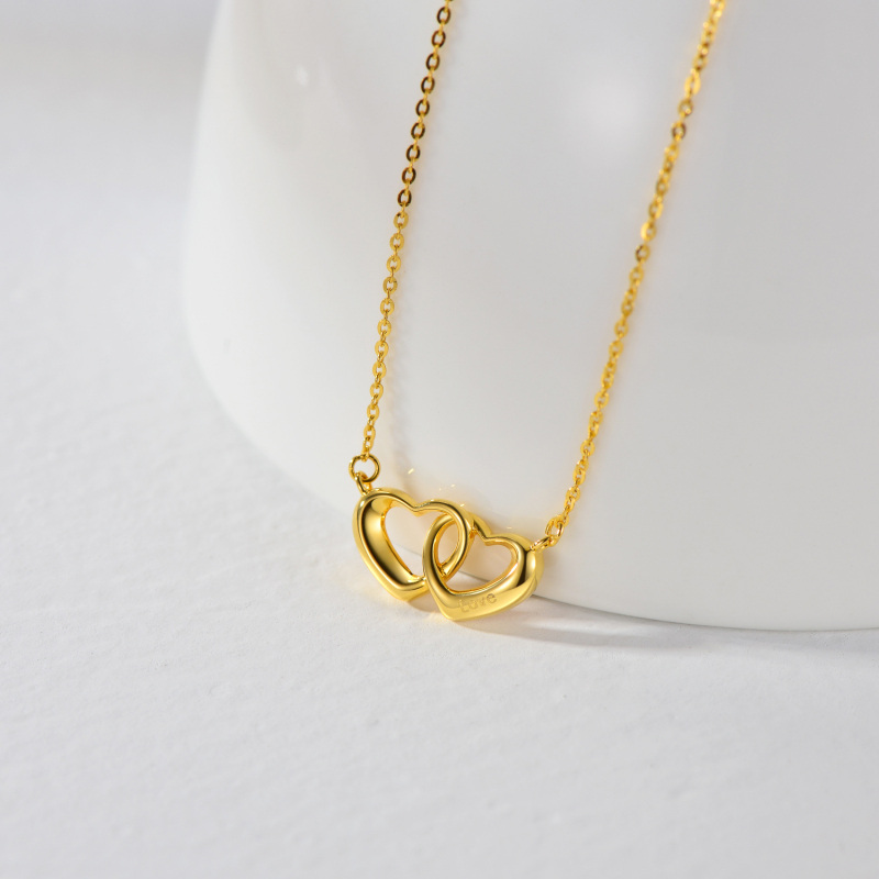 10K Gold Personalized Engraving & Heart With Heart Necklace-3