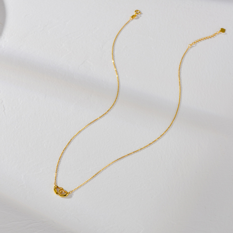 10K Gold Personalized Engraving & Heart With Heart Necklace-4