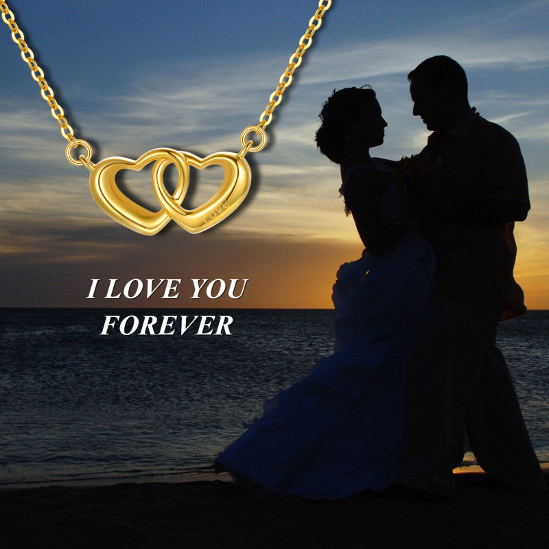 10K Gold Personalized Engraving & Heart With Heart Necklace-6