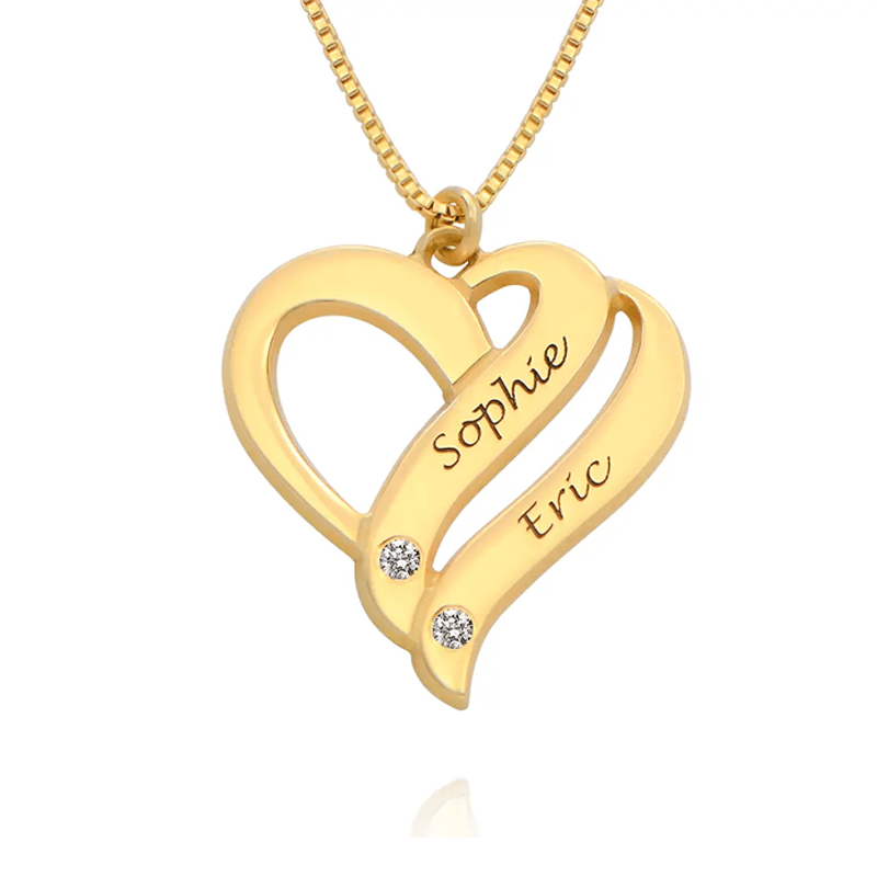 Goud Vermeil Cubic Zirconia Gepersonaliseerde Gravure Hart Ketting voor Vrouwen-1