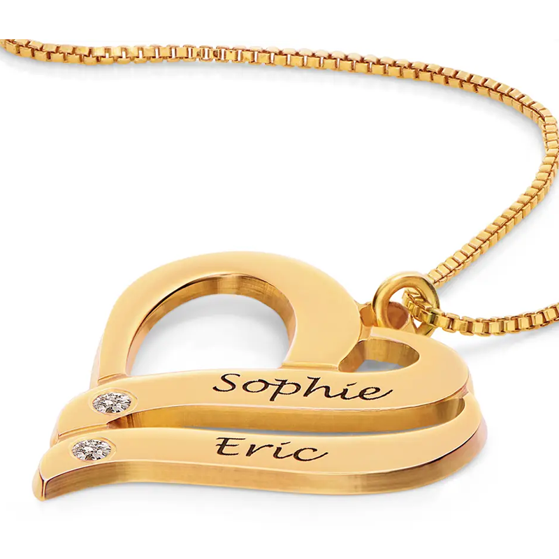 Collier en or vermeil avec zircone cubique gravé personnalisé en forme de cœur pour femme-3
