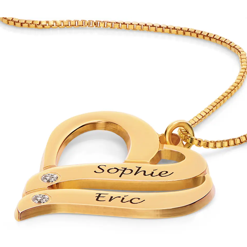 Gold Vermeil Cubic Zirconia Personalized Engraving & Heart Necklace for Women-3