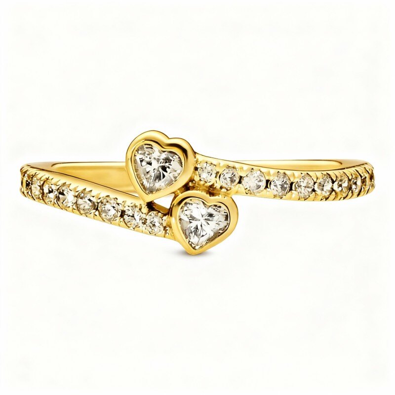 18-karätiger Goldring mit Zirkonia, personalisierter Gravur und Herzform-1