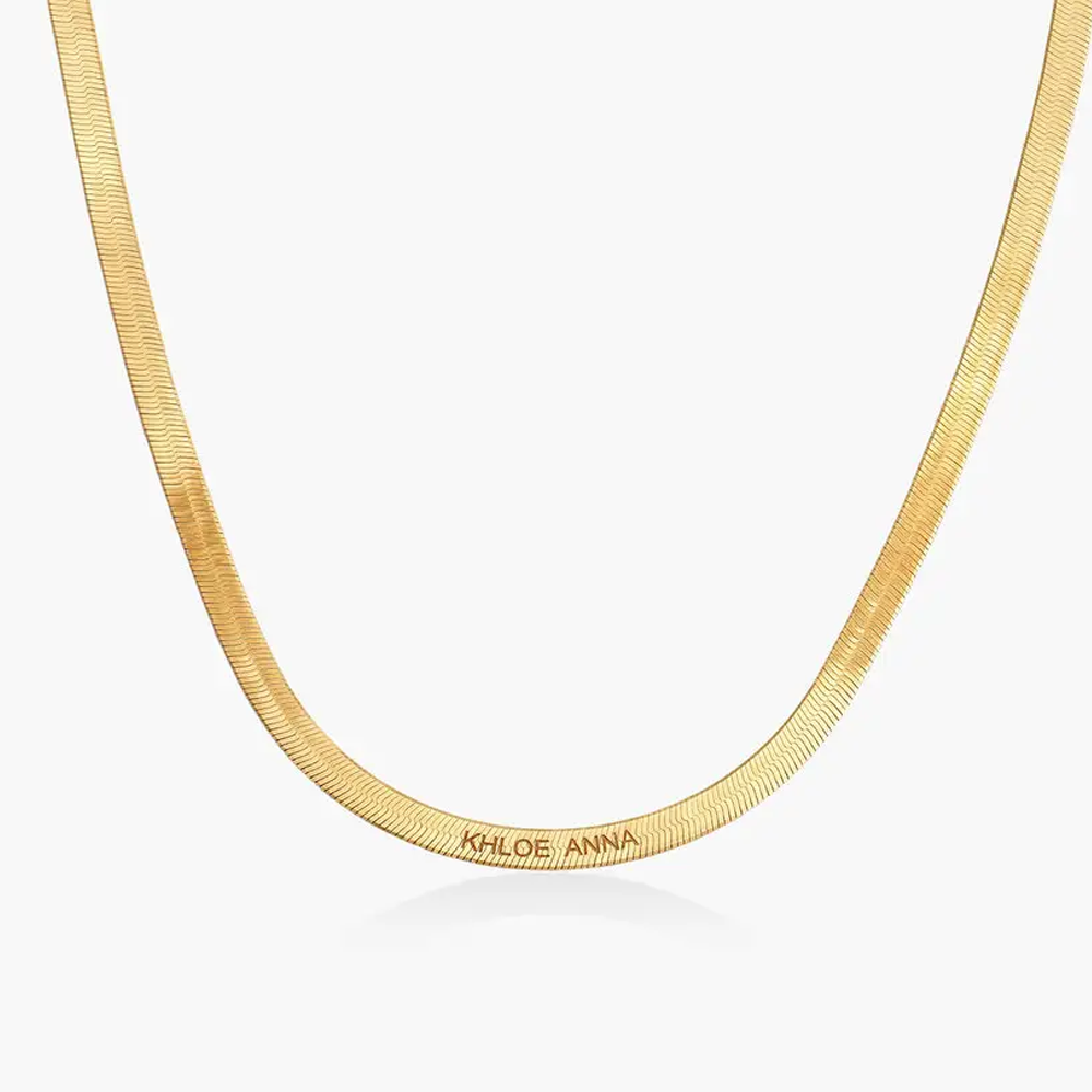 14K Gold Personalized Engraving Herringbone Chain Necklace for Women Men-1