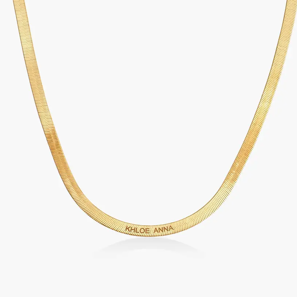 Gold Vermeil Personalized Engraving Herringbone Chain Necklace for Women Men-1