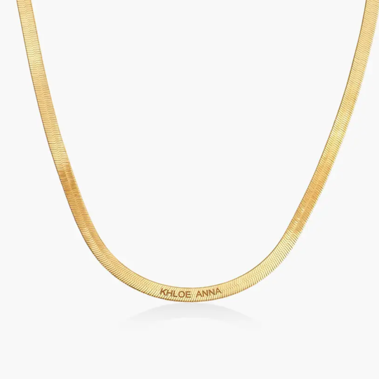 Gold Vermeil Personalized Engraving Herringbone Chain Necklace for Women Men