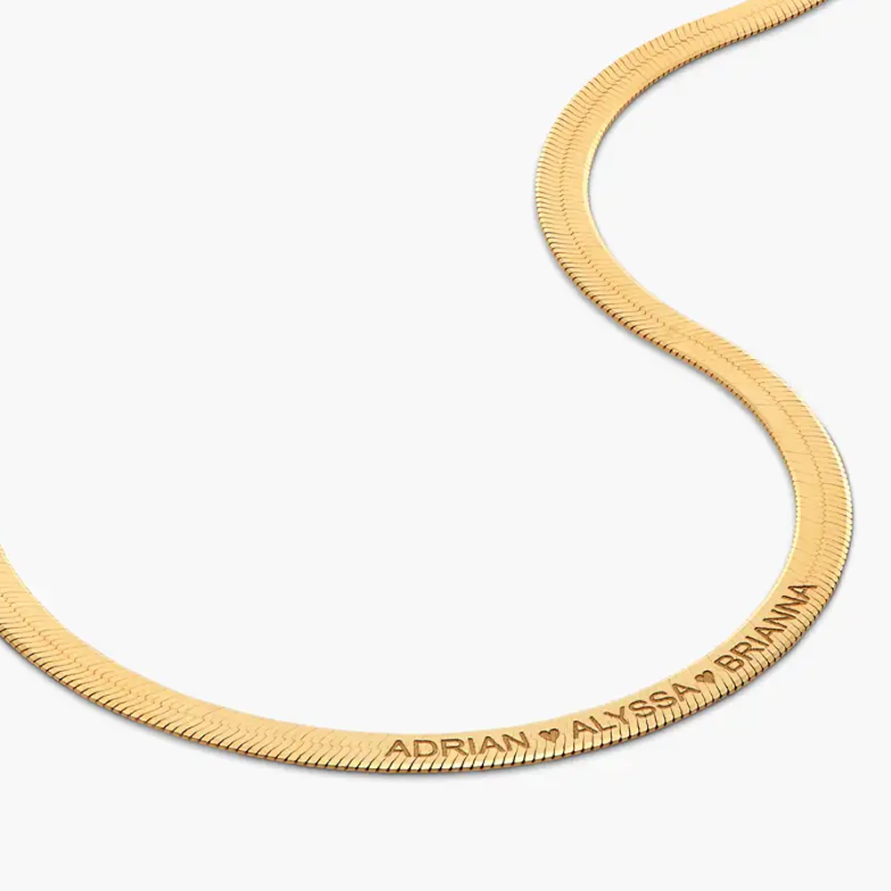 14K Gold Personalized Engraving Herringbone Chain Necklace for Women Men-3