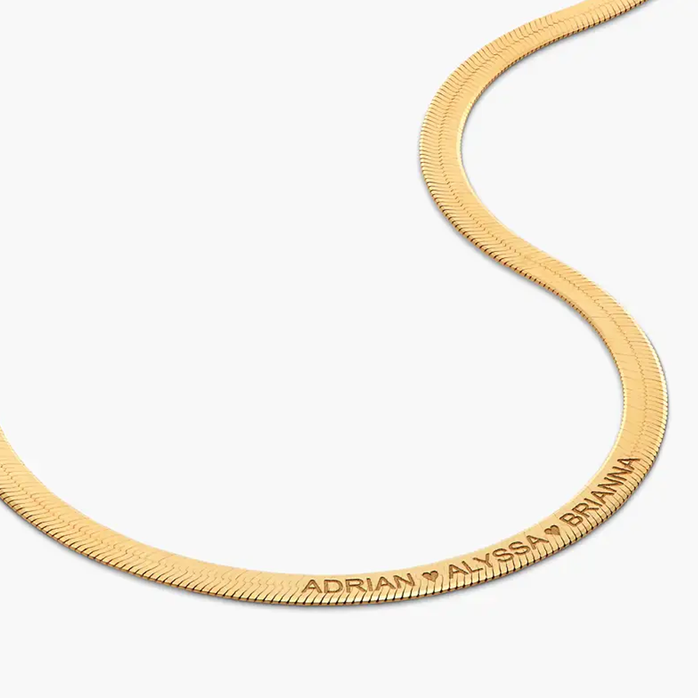 Gold Vermeil Personalized Engraving Herringbone Chain Necklace for Women Men-3