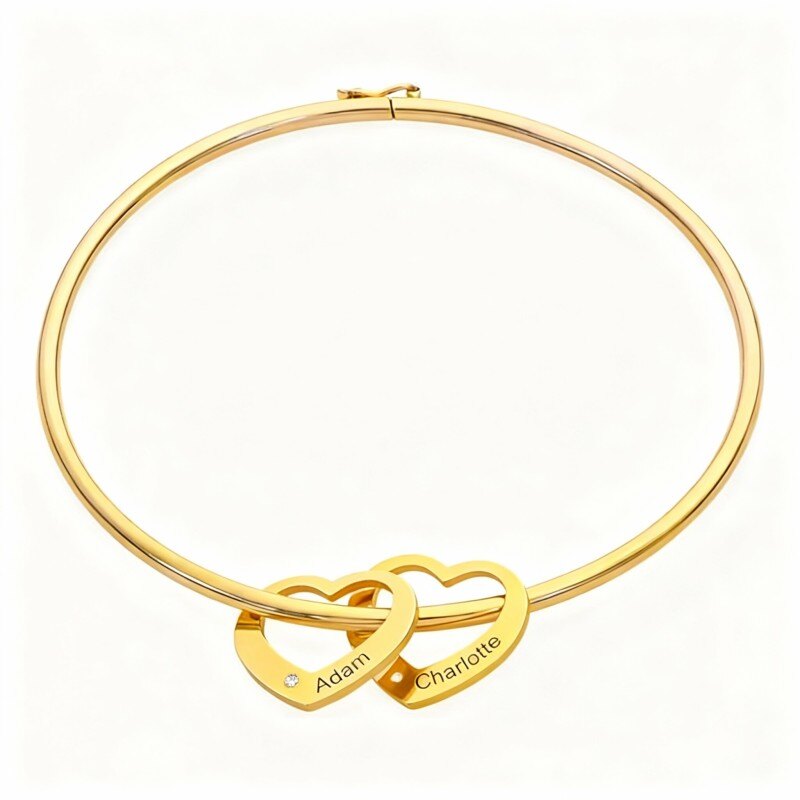 Pulsera rígida con colgante grabado personalizado en oro de 14 quilates y circonitas cúbicas.-1