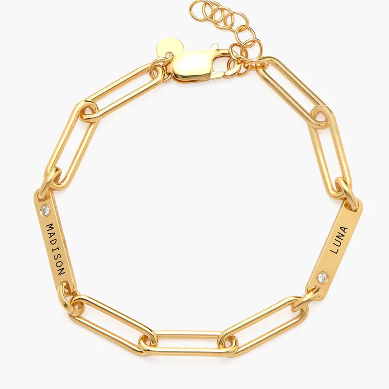 Bracciale con ciondolo in zirconia cubica con incisione personalizzata in oro vermeil per donna-1