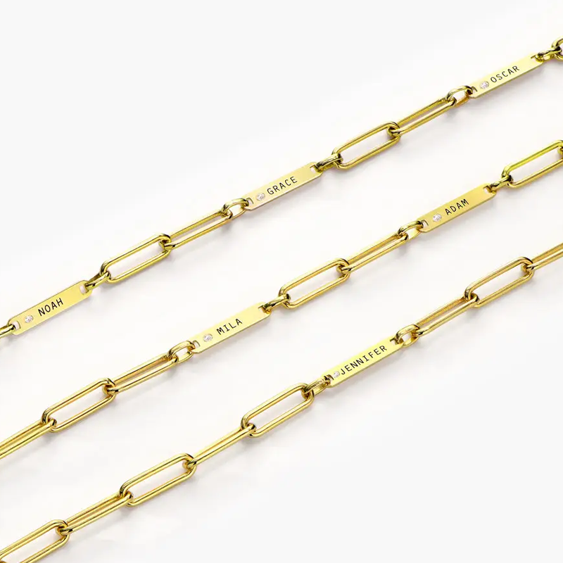 14K Gold Personalized Engraving Cubic Zirconia Charm Bracelet for Women-4