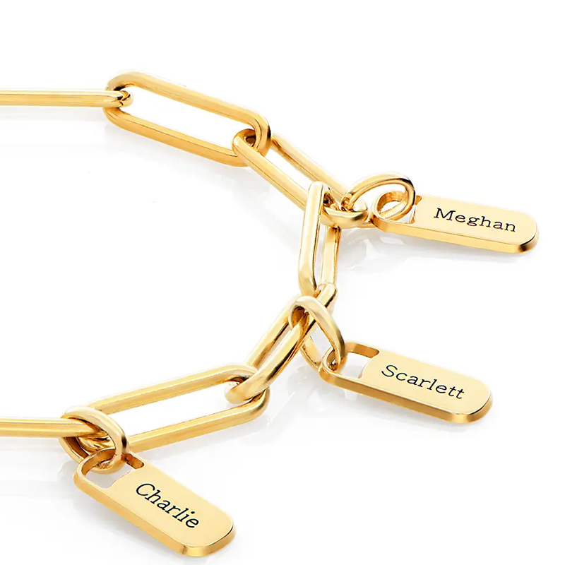 Bracelet pendentif gravé personnalisé en vermeil doré pour femme-3