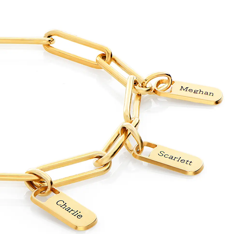 Gold Vermeil Personalized Engraving Charm Bracelet for Women-3