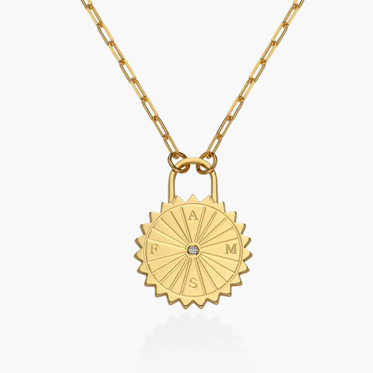 Gold Vermeil Personalized initial Birthstone Compass Sun Paper Clip Necklace for Women Men-1