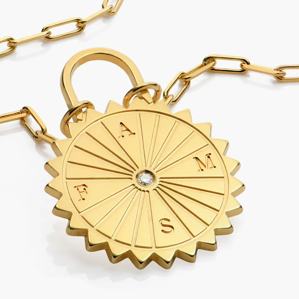 Gold Vermeil Personalized initial Birthstone Compass Sun Paper Clip Necklace for Women Men-4