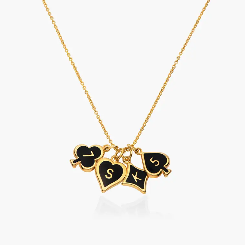 18k Gold Personalized initial Black Heart Necklace for Women-1