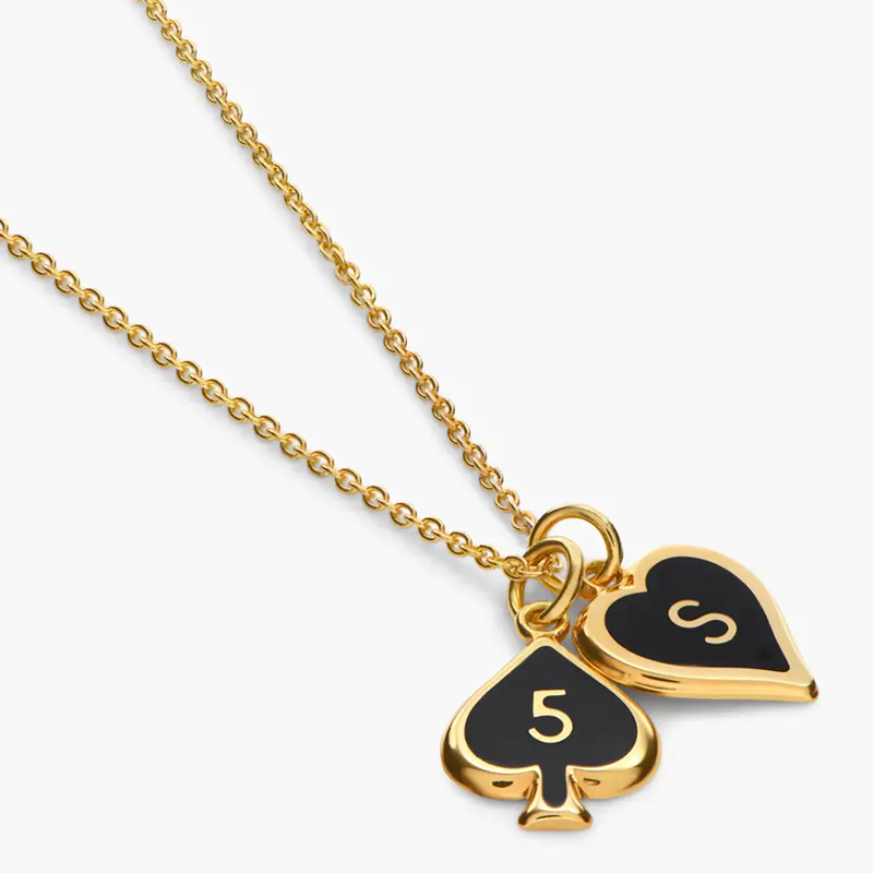 18k Gold Personalized initial Black Heart Necklace for Women-3