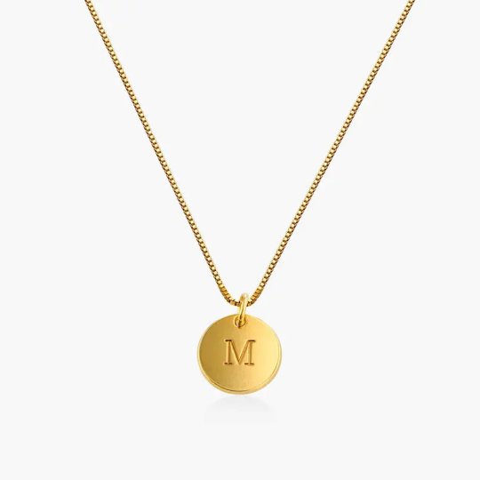 Gold Vermeil Personalized Initial Coin Necklace for Women Men