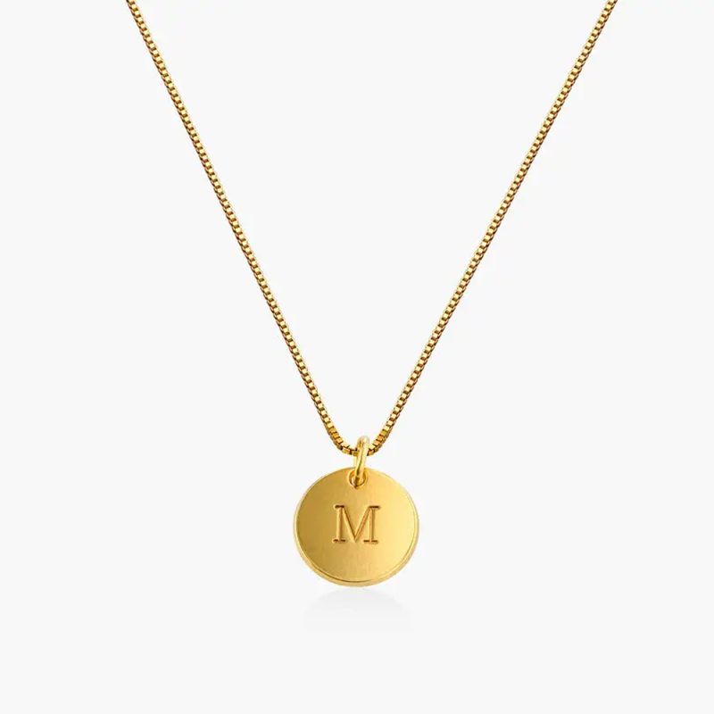 Gold Vermeil Personalized Initial Coin Necklace for Women Men-9