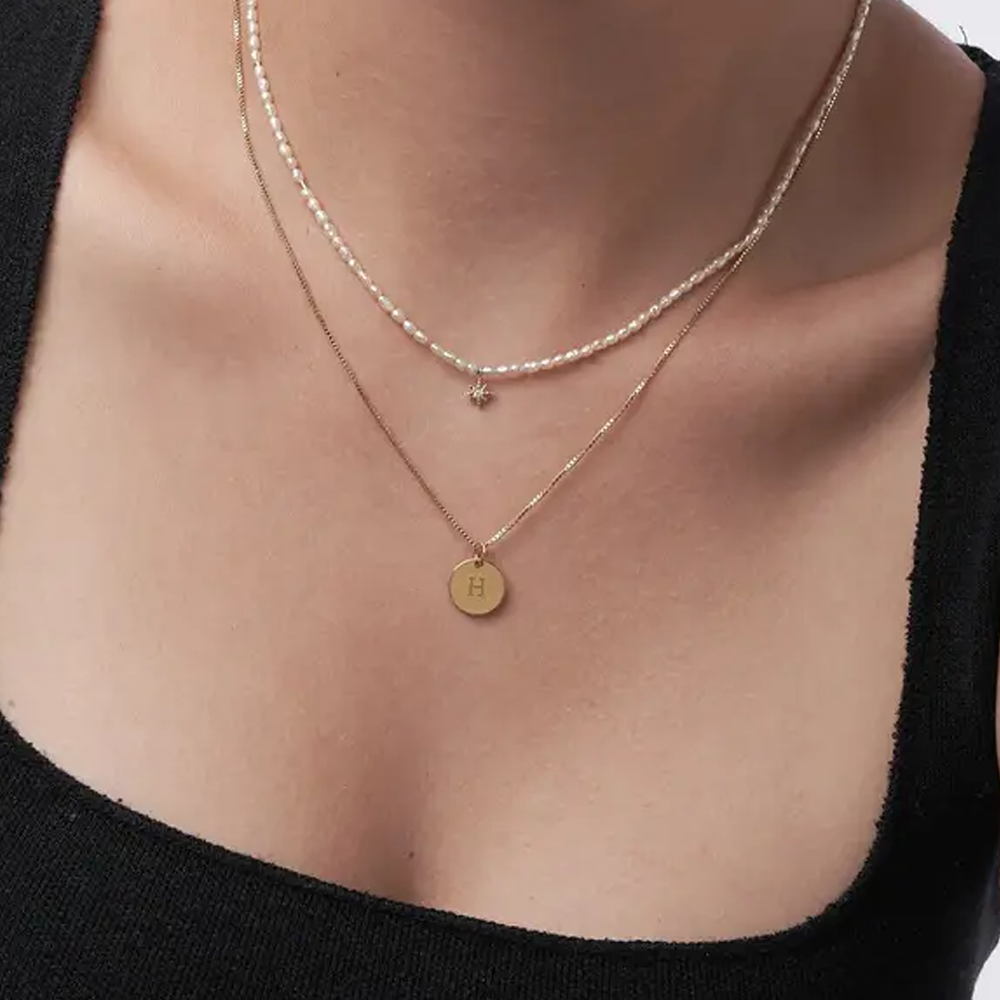 Gold Vermeil Personalized Initial Coin Necklace for Women Men-2